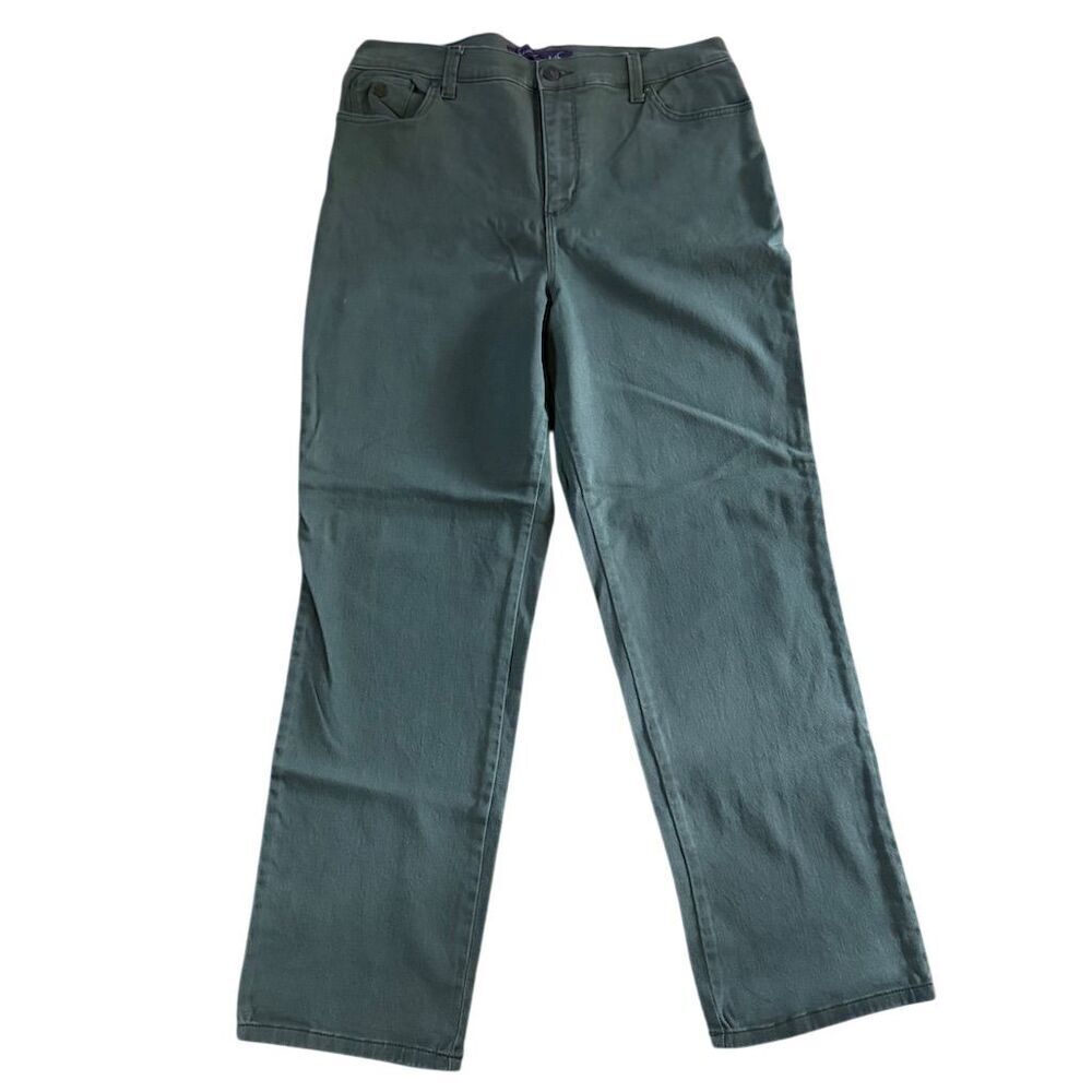 Gloria Vanderbilt Amanda Straight Leg Olive Green Jeans Size 14 Petite